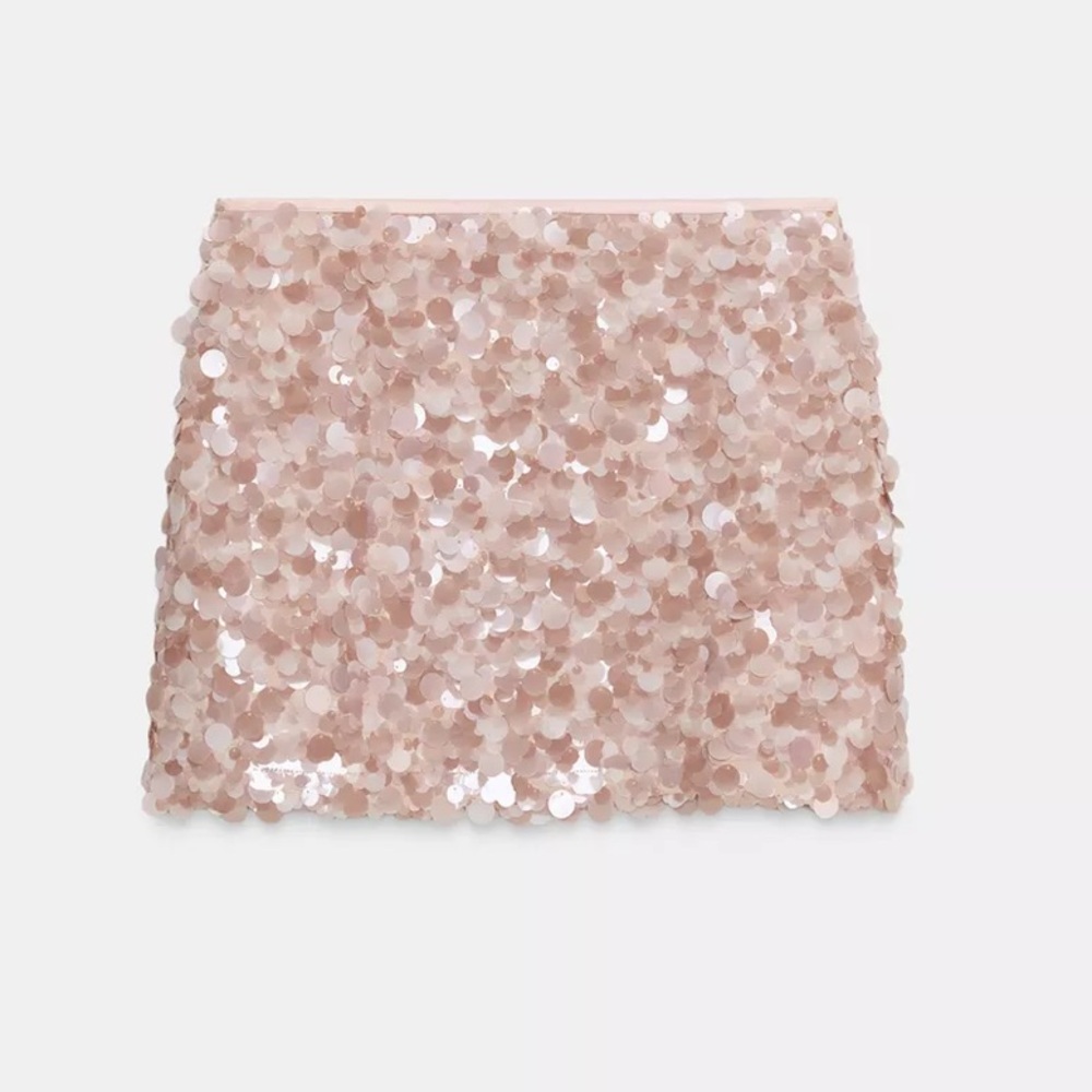 Zara NWT pale light pink sequined embellished mini skirt - Picture 8 of 10